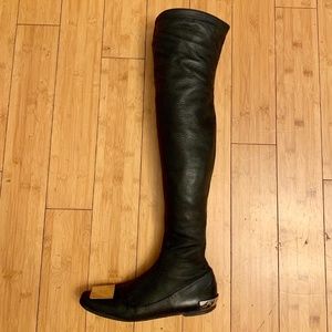 Dior black leather long skinny boots